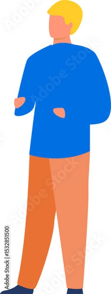 Obraz Showing peach figure wearing blue top and orange trousers in flat design on transparent background