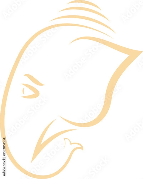 Fototapeta Abstract elephant profile is being shown in beige curved line drawing on transparent background