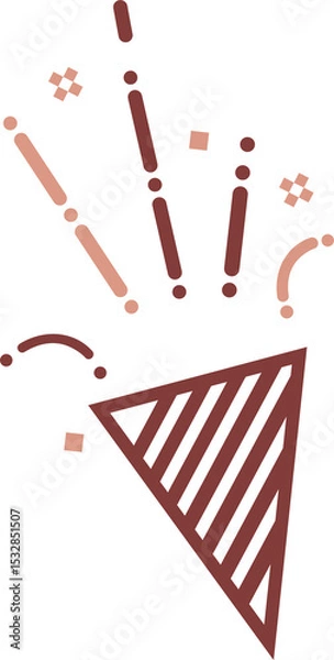 Obraz Flat vector party popper cone is bursting red and peach confetti elements on transparent background