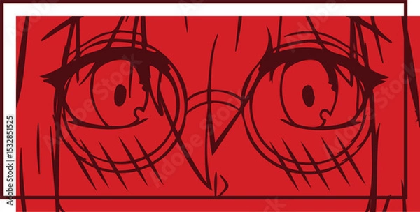 Obraz Bold sketch is showing cartoon eyes with glasses and hair strands on transparent background