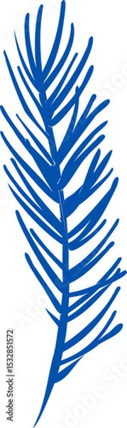 Fototapeta Stylized blue palm frond flat illustration showing curved leaflets on transparent background