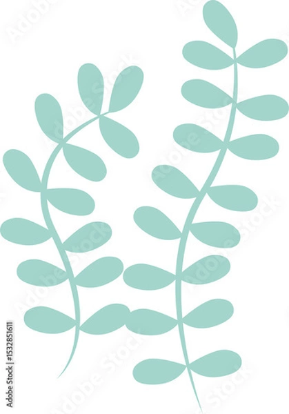 Obraz Two curved fern-like fronds are featuring flat teal silhouette style on transparent background