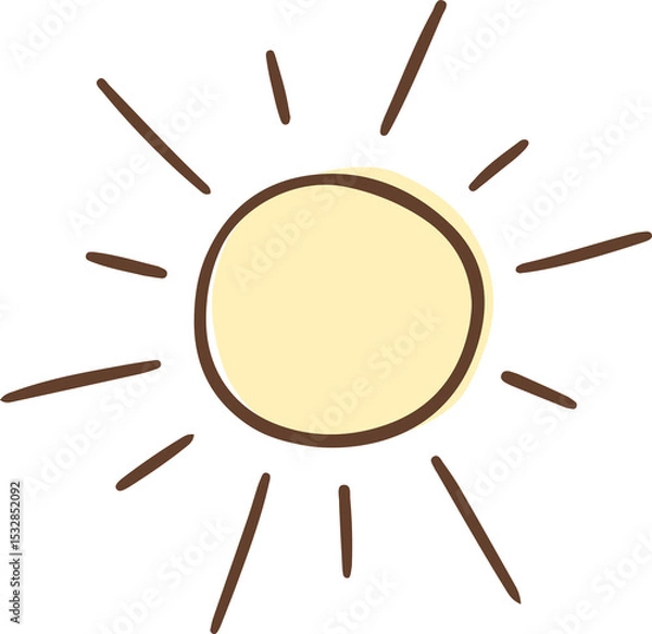 Obraz Hand-drawn sun icon hovering against transparent backdrop, featuring yellow disk with brown rays