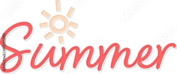 Obraz Summer hand-lettering is showing in flat art with coral red pale yellow sun icon, transparent field