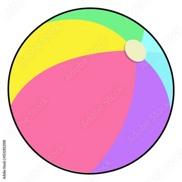 Fototapeta Flat design beach ball is showing colorful curved panels and pale patch on transparent background