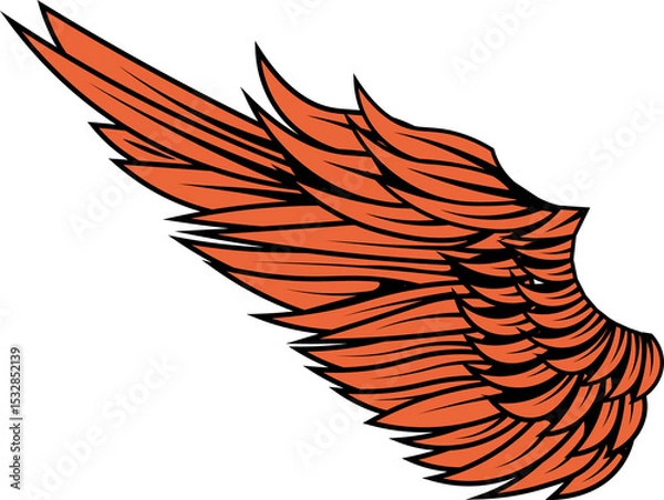 Obraz Stylized wing is being shown on transparent background with orange feathers and black outlines
