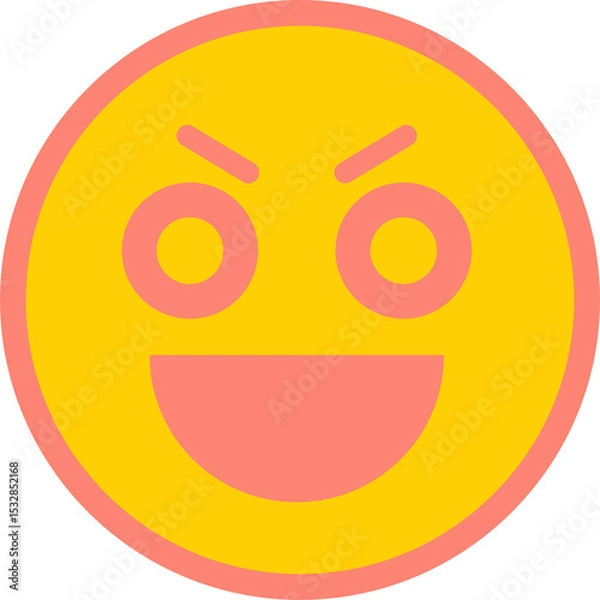 Fototapeta round cartoon emoji face is displaying mischievous grin in flat vector on transparent background