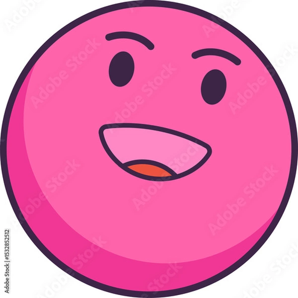 Obraz Stylized circular pink face floating on transparent background, showing joyful emoji expression