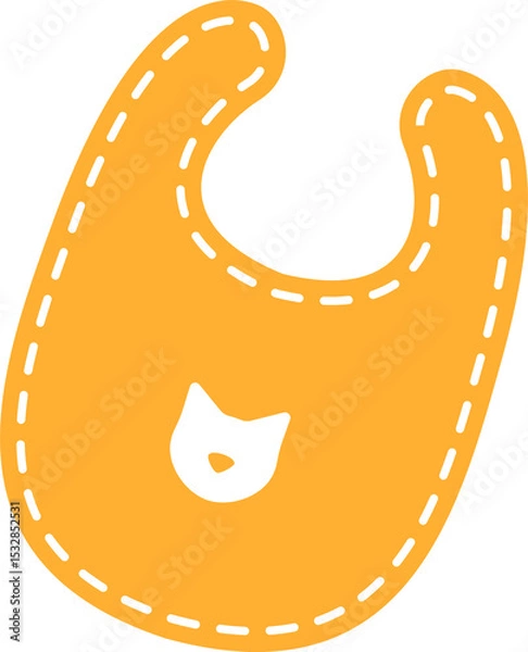 Obraz Flat vector design is featuring orange baby bib on transparent background with stitched cat motif