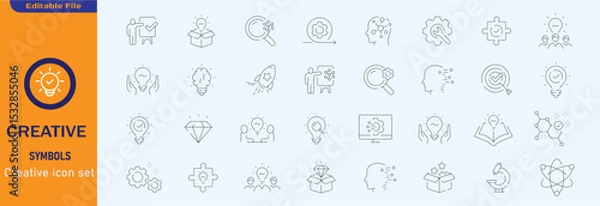 Fototapeta Creative idea line icon set. Innovation, lightbulb, solution, inspiration etc. Editable stroke