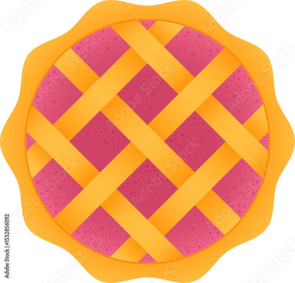Fototapeta Pie is being shown overhead in flat design with golden lattice crust, pink filling, clear backdrop