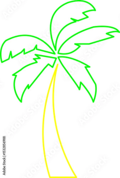 Fototapeta flat neon-outline palm tree is glowing yellow trunk and green fronds on transparent backdrop