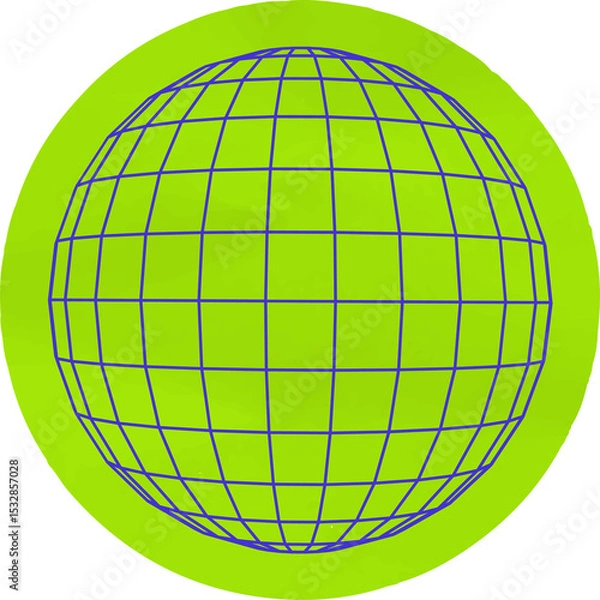 Fototapeta Flat design showing lime green disk curving into purple wireframe sphere, transparent background