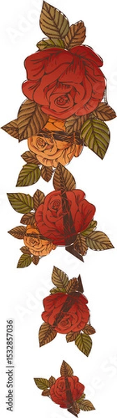 Fototapeta Flat vector illustration is showing cascading rose garland with leaves on transparent background