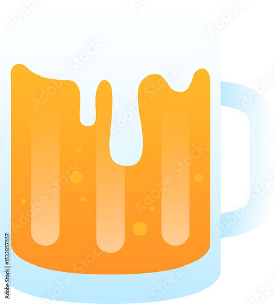 Fototapeta Stylized beer mug is in flat design showing amber brew, foamy bubbles dripping, clear background