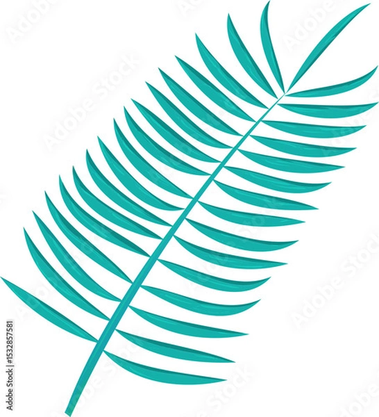 Obraz Stylized teal fern frond floating on transparent background, showing midrib and shaded leaflets