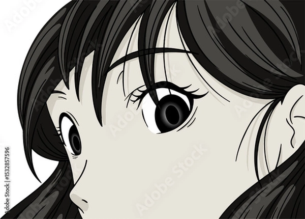 Obraz Manga face is showing expressive eyes and flowing hair in flat design, transparent background