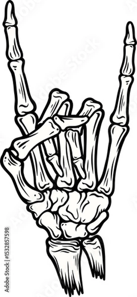 Obraz Stylized flat black-and-white skeleton hand is showing rock-on gesture with transparent background