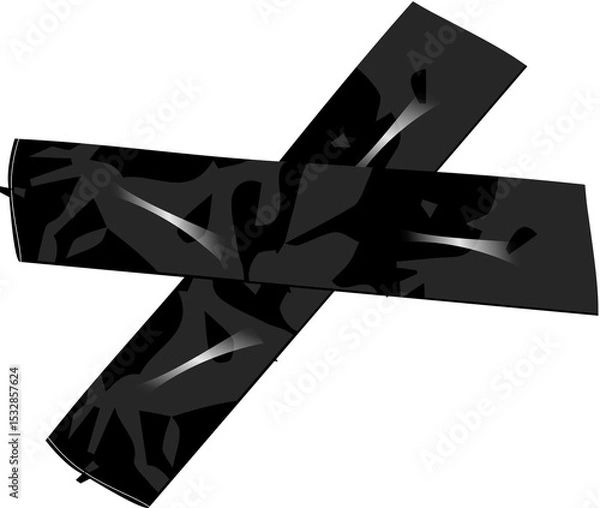 Obraz Two black bandages with gray camo are intersecting to form X in flat design, transparent background