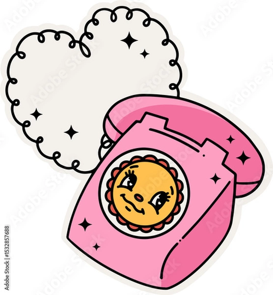 Obraz Flat design is showing pink phone sun face sparkly speech bubble transparent background, copy space