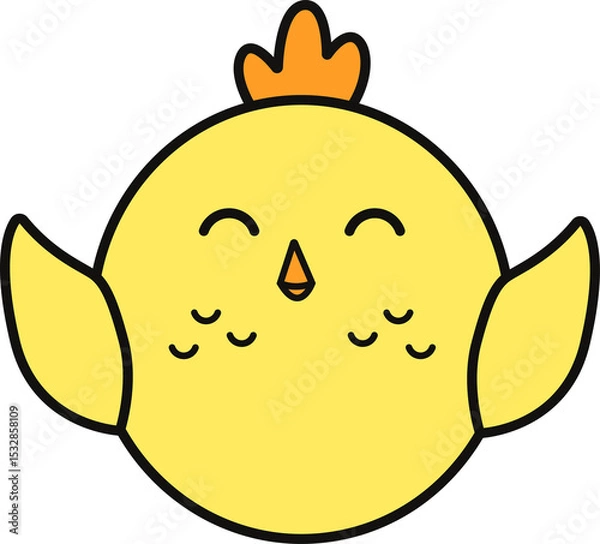 Obraz Flat design round chick is standing with orange beak, feather tuft on transparent background