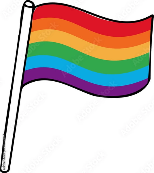 Obraz Rainbow pride flag is waving on straight black pole in flat design, transparent background
