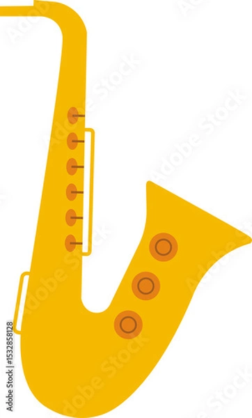 Fototapeta Yellow saxophone is floating in flat vector design with six orange keys, transparent background
