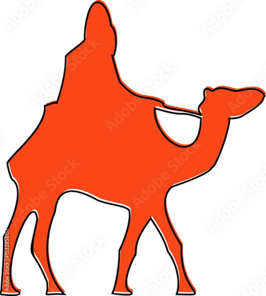 Obraz Displaying stylized orange camel silhouette with black outline on transparent backdrop, copy space