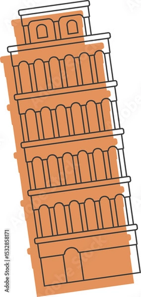 Obraz Flat vector art is showing leaning bell tower with arches, columns, bands on transparent background