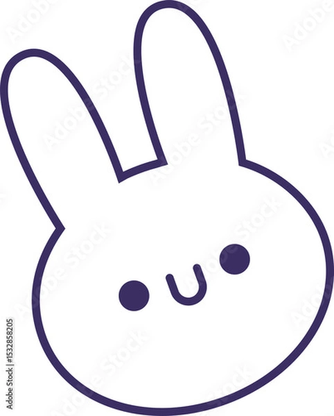 Fototapeta Cartoon bunny head silhouette is showing line art with purple outline on transparent background