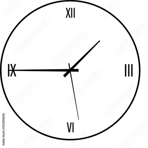 Fototapeta Simple analog clock face is showing black border roman numerals and hands on transparent backdrop