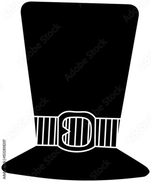 Fototapeta Pilgrim-style top hat silhouette is being shown on transparent background, with striped buckle band