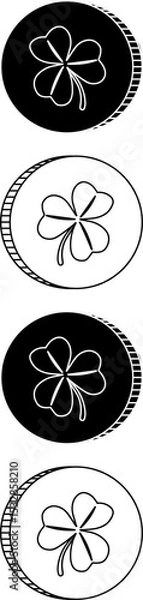 Obraz Four stacked clover tokens are being shown in flat design illustration, transparent background