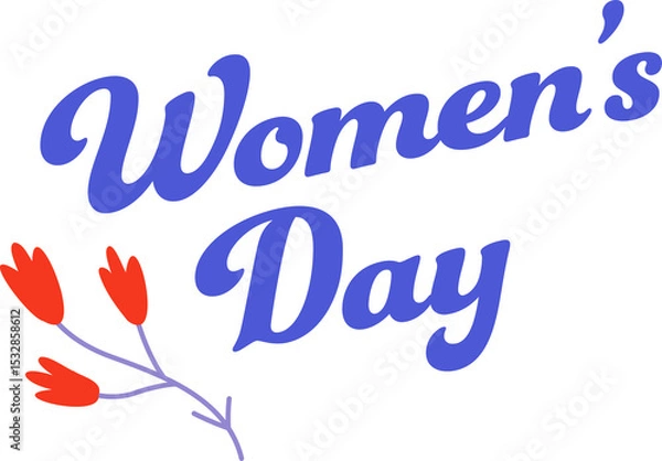 Fototapeta Flat design is showing purple Women's Day lettering with red tulip sprig, on transparent background