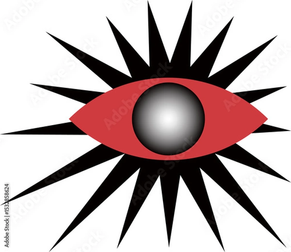 Fototapeta Abstract eye symbol is featuring flat style with glowing orb and spiky rays on transparent backdrop