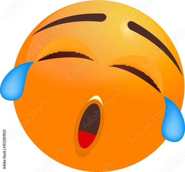 Obraz Emoji is streaming blue tears with eyelids, brows, red tongue, flat icon, transparent background
