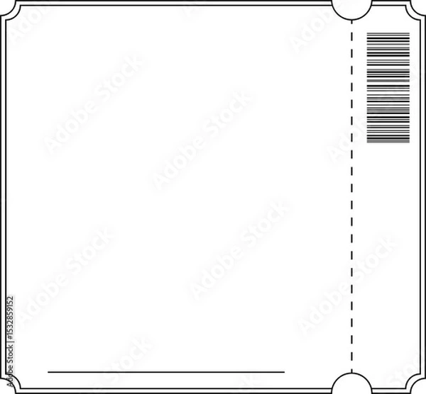 Fototapeta Displaying blank vector ticket stub, border, perforation, notches, barcode, text line, transparent