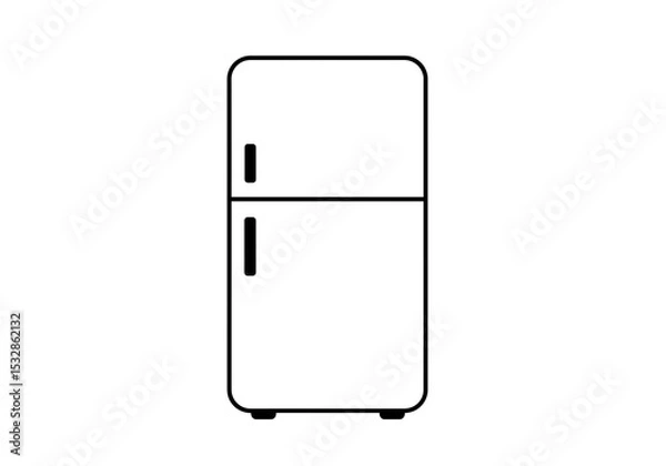 Fototapeta Illustration of a two door refrigerator with black outline on a white background in simple style