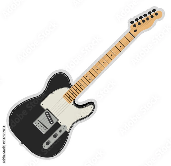 Fototapeta Flat design is showcasing black electric guitar with white pickguard on transparent background