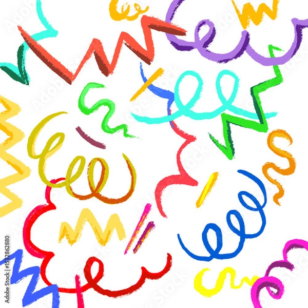 Fototapeta Colorful spirals and zigzag loops are floating on transparent background, flat design decoration