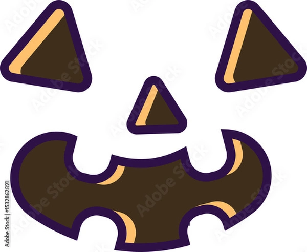 Fototapeta Flat Halloween pumpkin is showing triangular eyes, nose and jagged mouth on transparent background