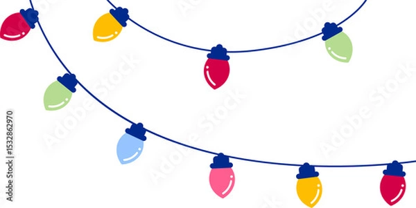 Obraz Flat-design light strings are curving on transparent background, showing colorful teardrop bulbs