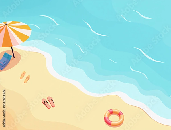 Fototapeta Summer beach with strafish and shells, 
Beautiful beach with palms and turquoise sea in island, Sunglasses in a swimming pool. Generative ai