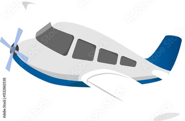 Fototapeta Small propeller airplane is floating in flat design showing cabin windows on transparent background