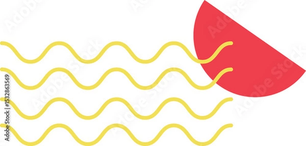 Obraz Flat abstract half sun is showing red semicircle, five yellow wavy lines on transparent background