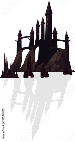 Obraz Gothic castle is standing on floating island with spires, reflection, transparent background