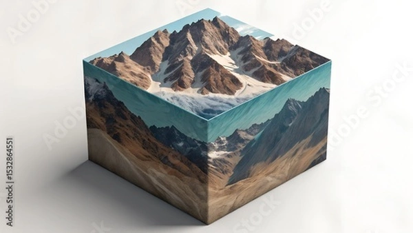 Fototapeta  Abstract 3D Mountain Rendering on Cube Base.
