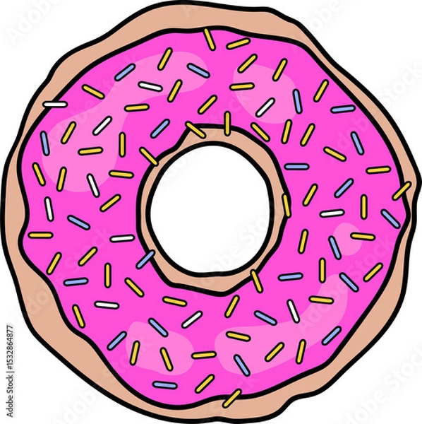 Fototapeta Cartoon donut is floating on transparent background showcasing pink icing, multicolored sprinkles