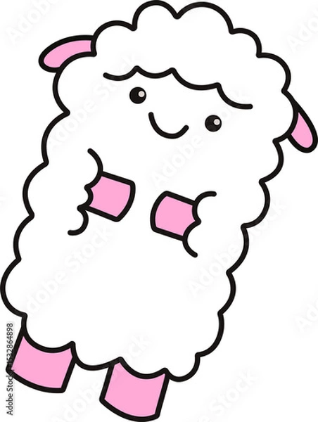 Fototapeta Cartoon sheep is floating on transparent background in flat design with pink ears and hooves