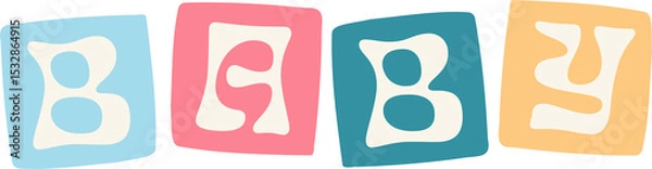Obraz Pastel blocks spelling BABY are appearing in hand-drawn flat design on transparent background